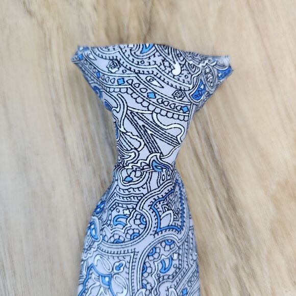 💜Gray & Blue Paisley Pre-Tied Clip-on Tie Youth XLarge - Picture 5 of 8